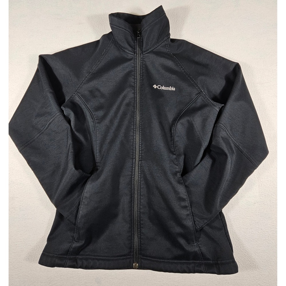 Columbia Womens Small Black Full Zip Softshell Fleece Lined Jacket Mock Neck - Picture 1 of 7
